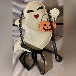 Betsey Johnson Glittery Lady Ghost w/ Pumpkin Detail Crossbody Bag